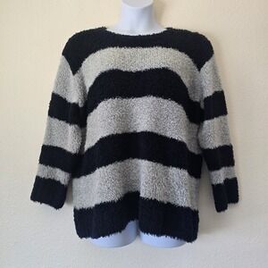 Talbots Wool Blend Fuzzy Sweater Women's Plus Sz 1X Navy Striped Comfy Soft Fall